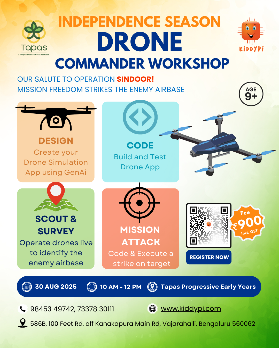 KiddyPi Independence Day AI-Coding-Drones Workshop Poster